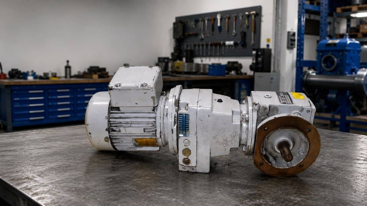 Getriebemotor in der Werkstatt bei Elektromotoren Pollmanns, wenn ein Getriebe Geräusche macht